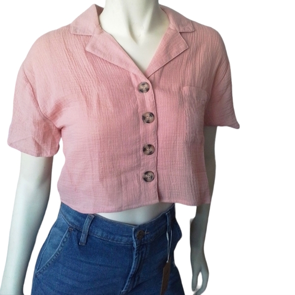 Ci Sono Mauve Crop Button Down Shirt - Picture 11 of 11
